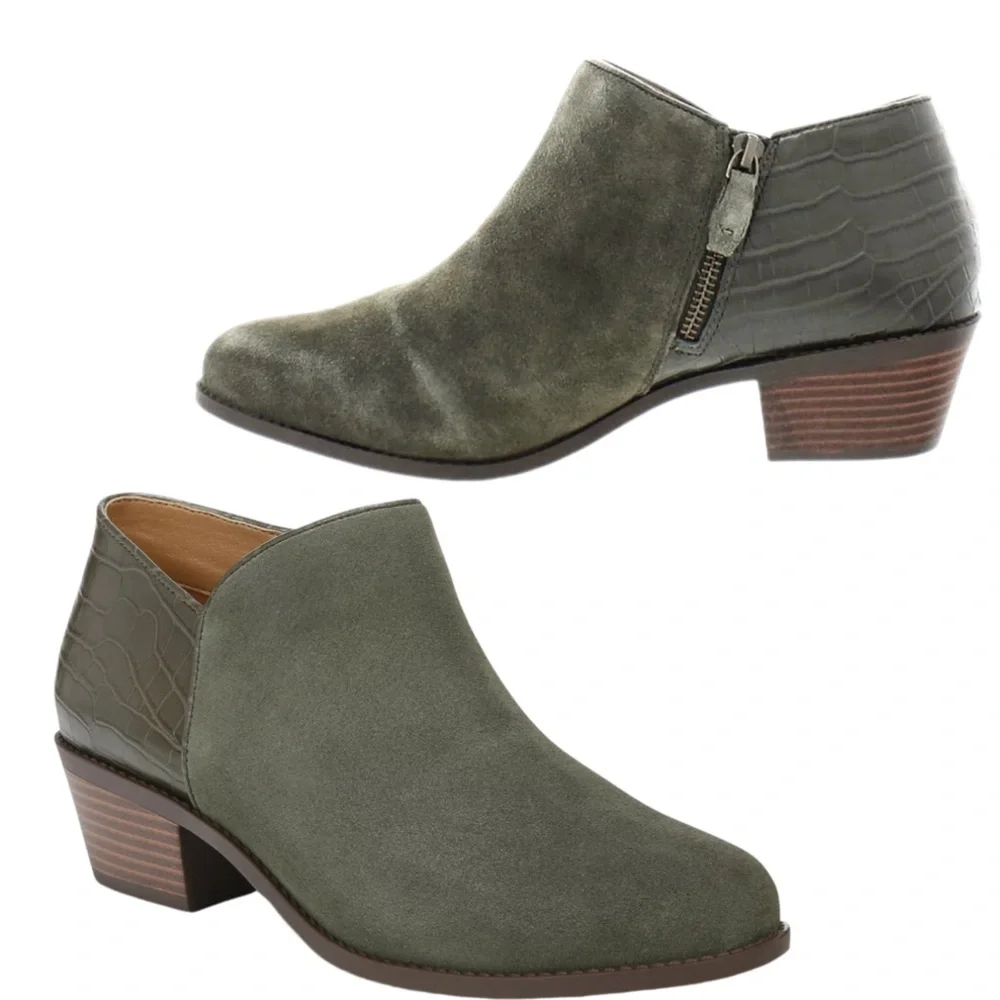 Vionic Water Repellent Suede Ankle Boots Marissa Olive casual classic style